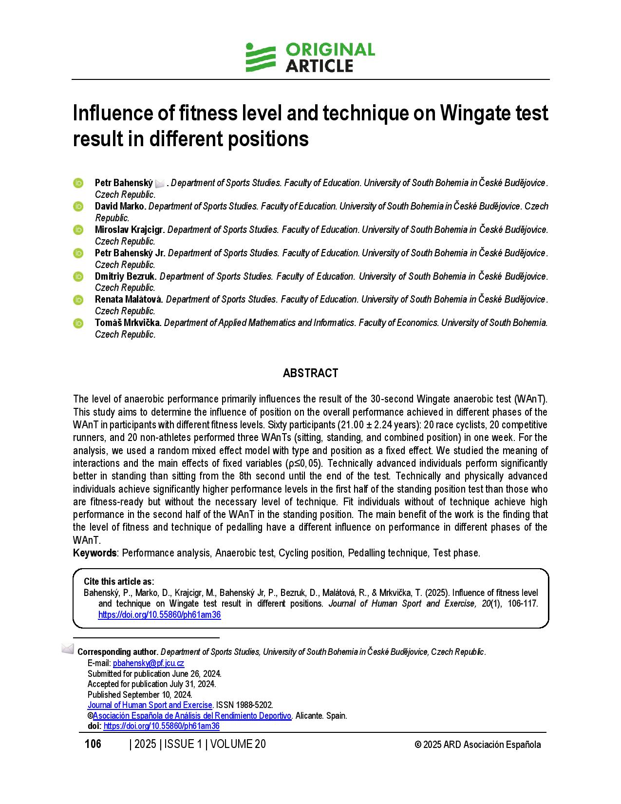 Influence of fitness level and technique on Wingate test result in different positions