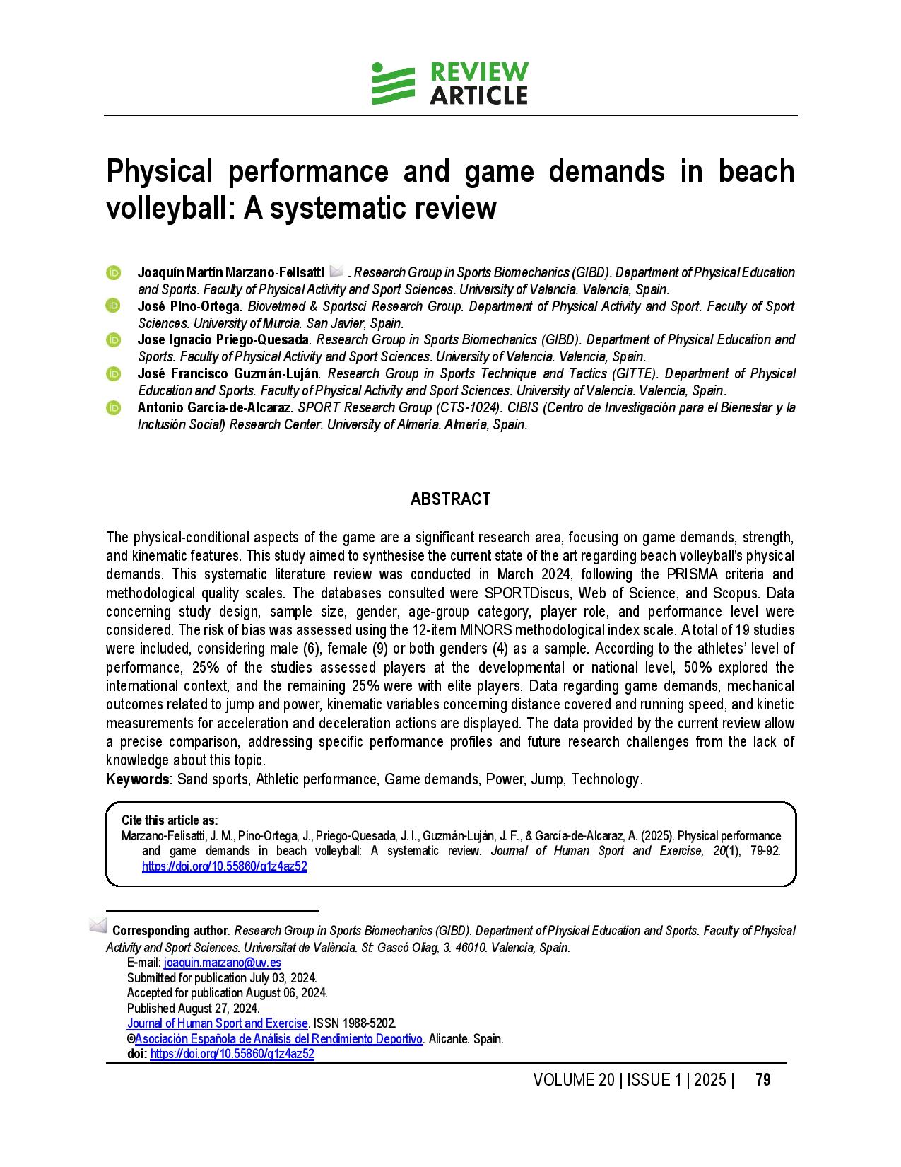 Physical performance and game demands in beach volleyball: A systematic review