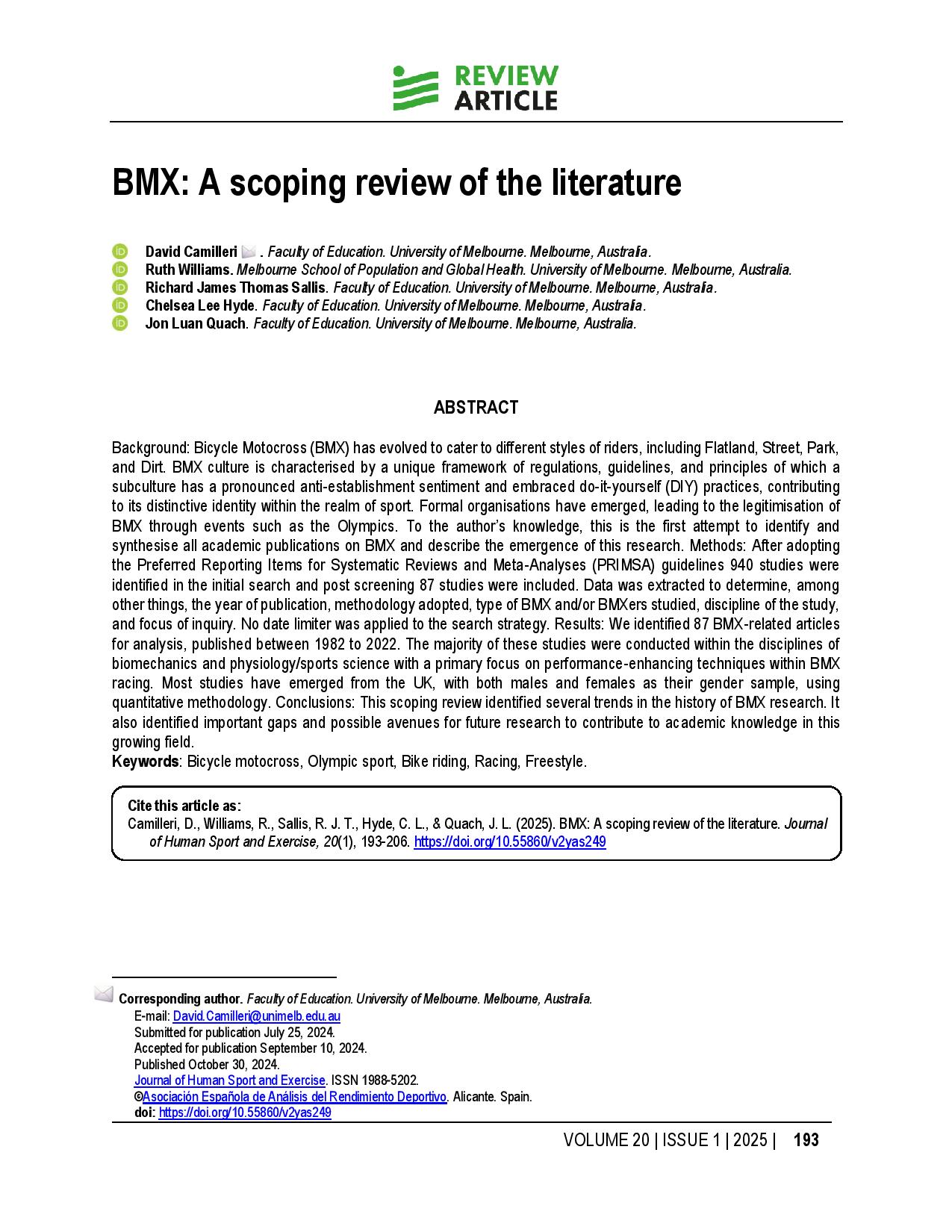 BMX: A scoping review of the literature