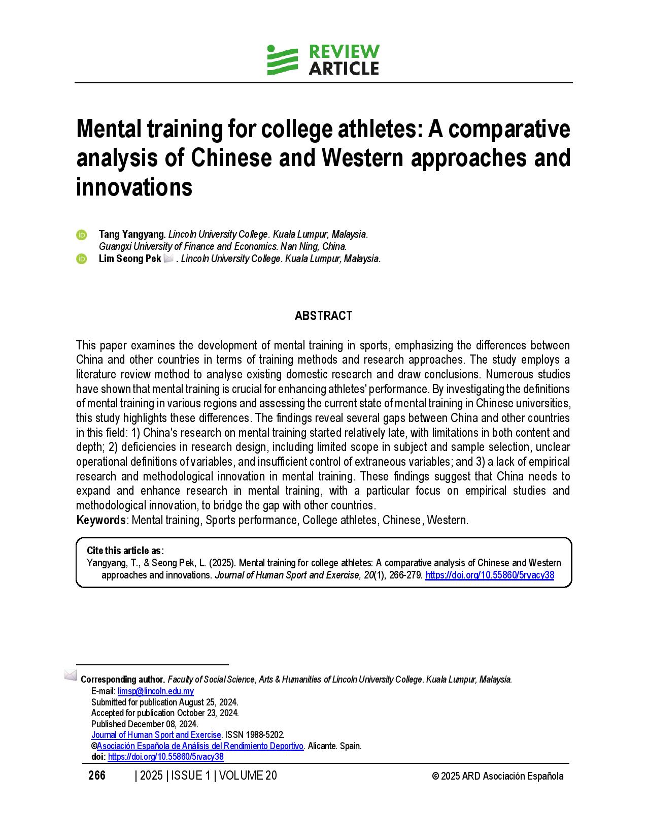 Mental training for college athletes: A comparative analysis of Chinese and Western approaches and innovations