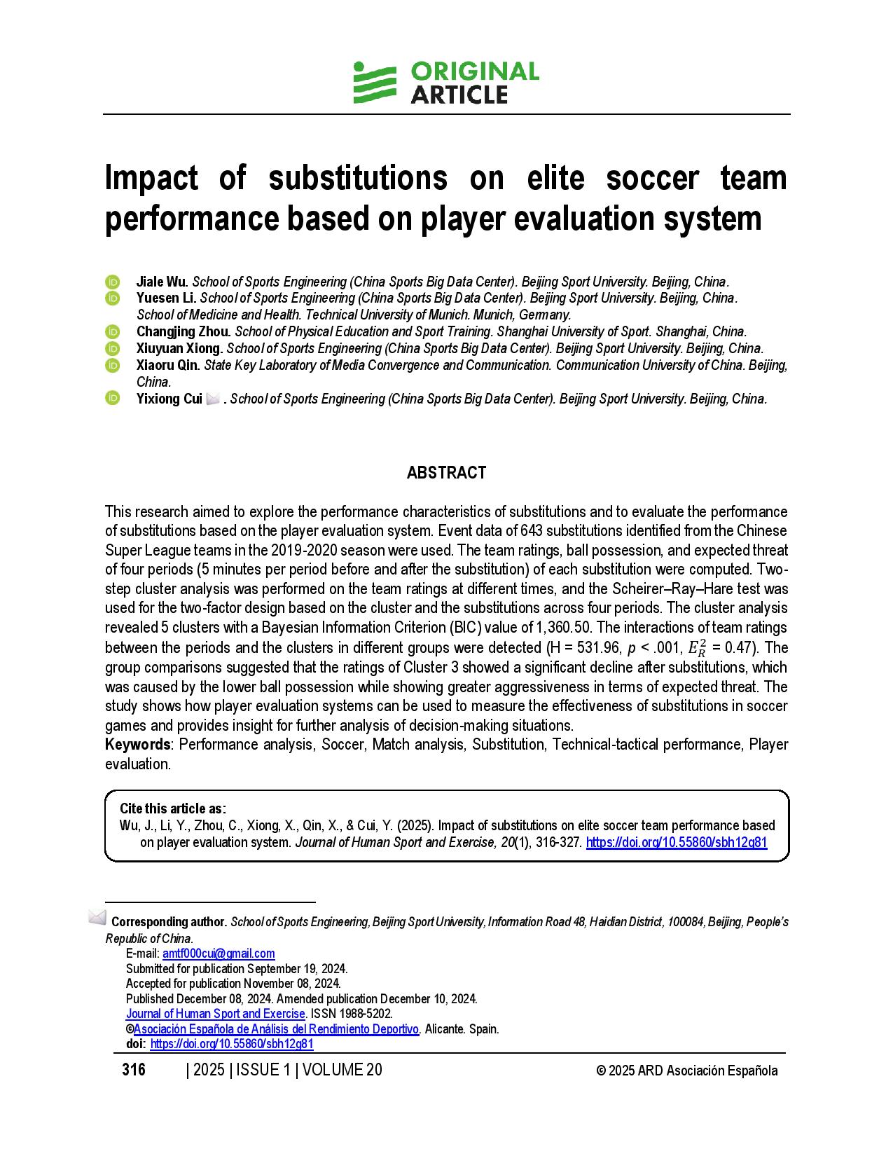 Impact of substitutions on elite soccer team performance based on player evaluation system