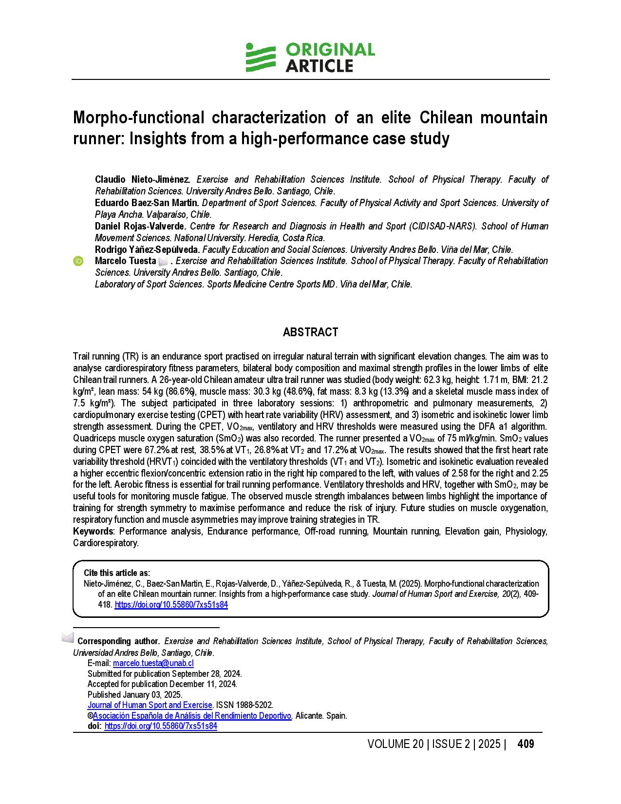 Morpho-functional characterization of an elite Chilean mountain runner: Insights from a high-performance case study