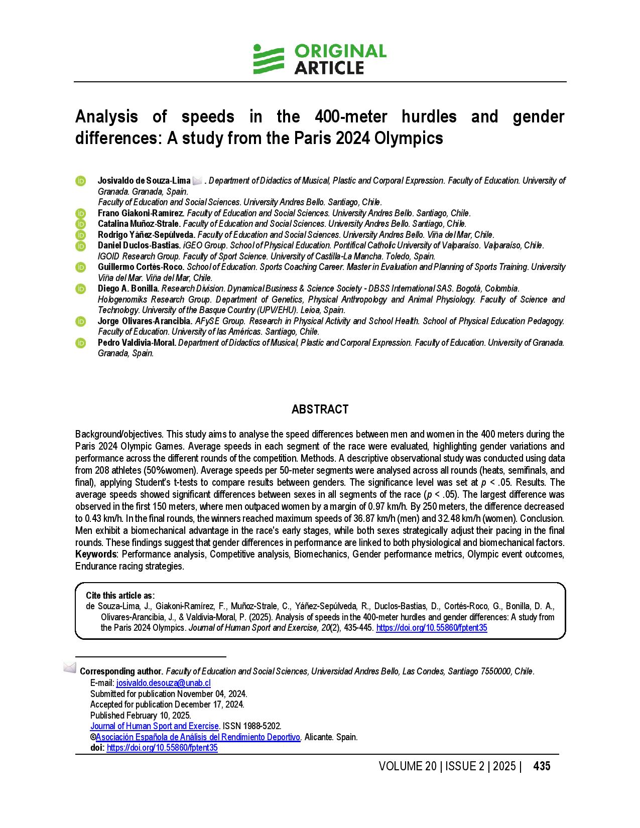 Analysis of speeds in the 400-meter hurdles and gender differences: A study from the Paris 2024 Olympics