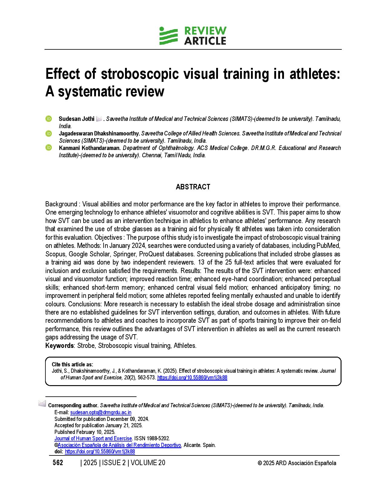 Effect of stroboscopic visual training in athletes: A systematic revie