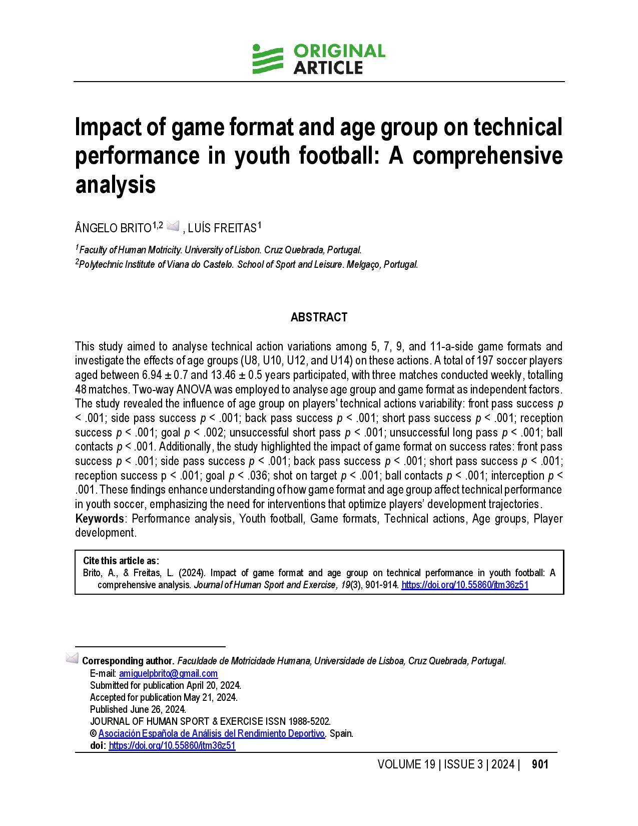 Impact of game format and age group on technical performance in youth football: A comprehensive analysis