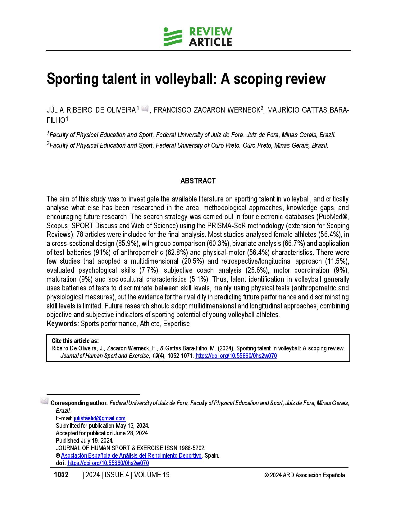 Sporting talent in volleyball: A scoping review