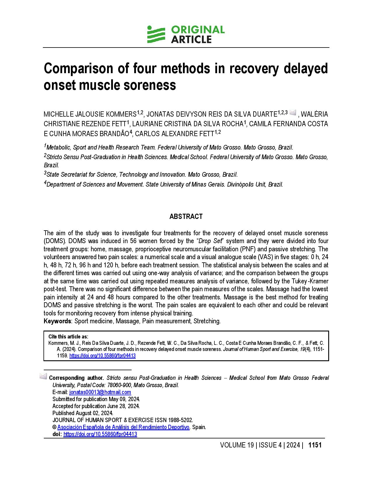 Comparison of four methods in recovery delayed onset muscle soreness