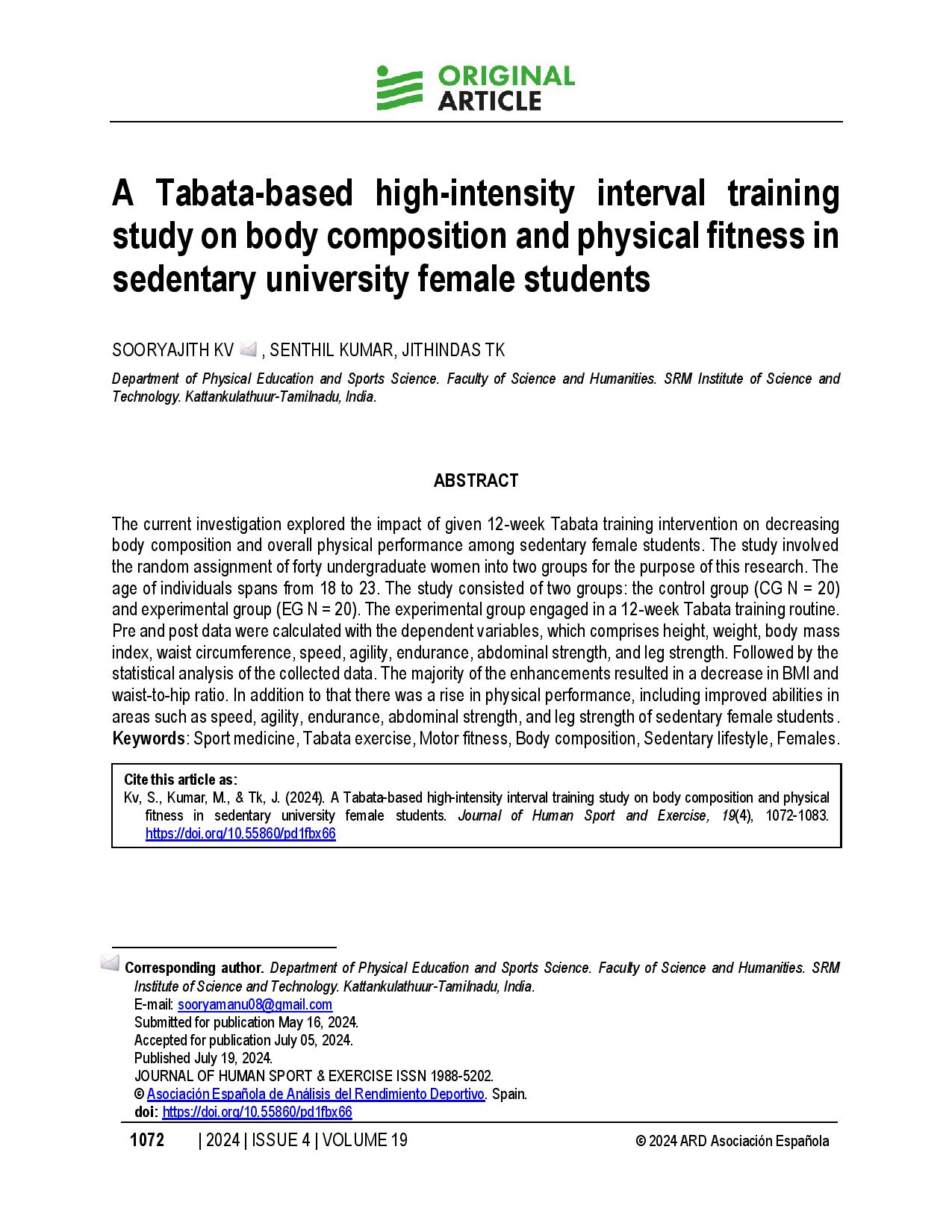 A Tabata-based high-intensity interval training study on body composition and physical fitness in sedentary university female students